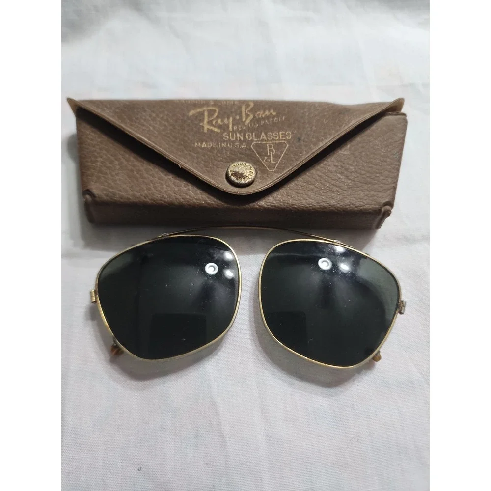 VTG Ray-Ban Bausch and Lomb Sunglasses Clip On Leather Case Brown Soft Suede